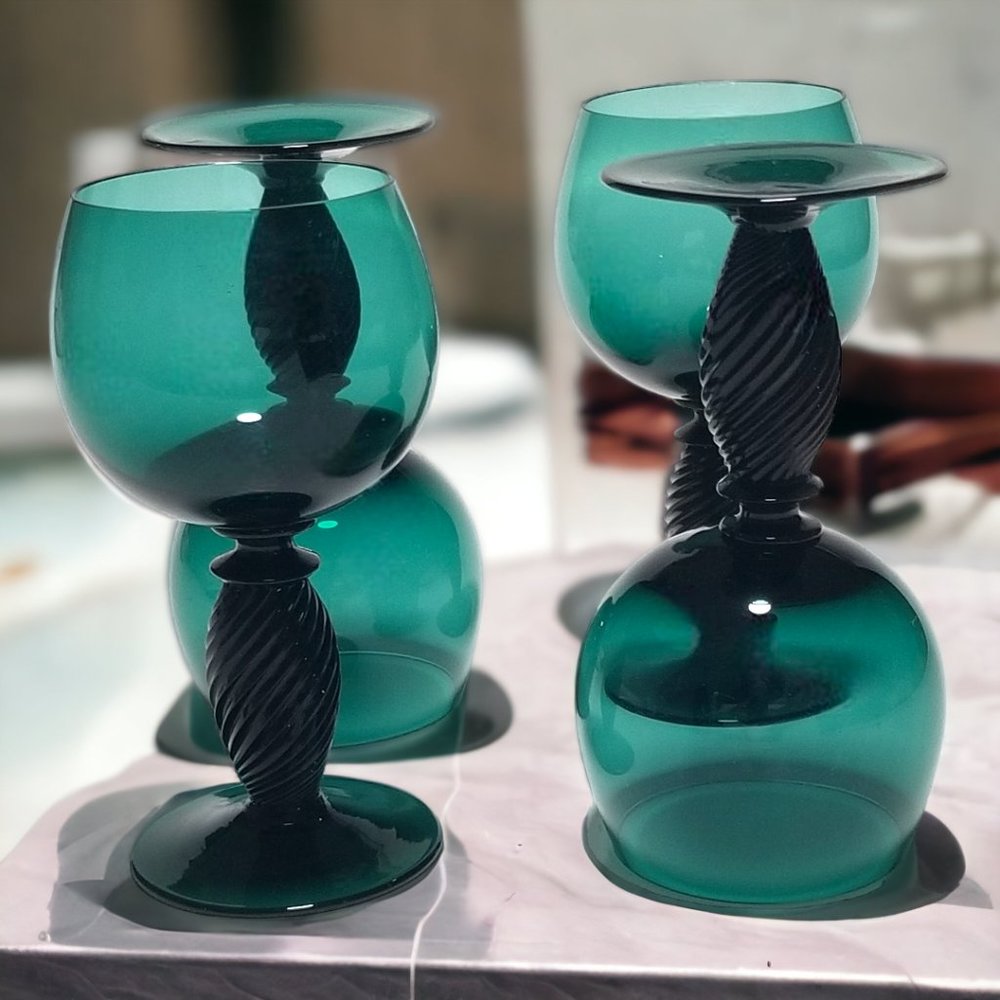 Theresienthal Pieroth Romer Green Wine Glass Bavarian Twisted Stem Hock Set of 4 - Picture 9 of 9